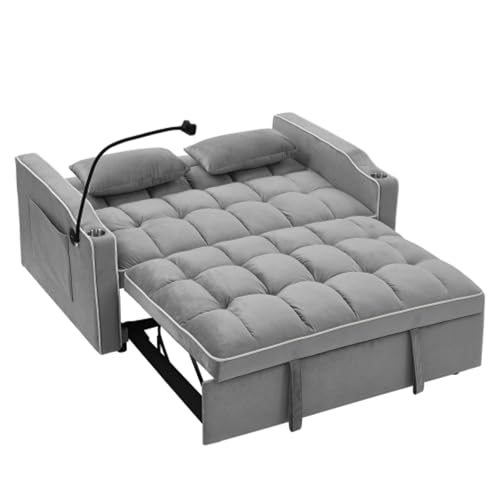 Convertible Sofa Bed, 3 in 1 Velvet Sleeper with Adjustable Backrest, Gray K13376