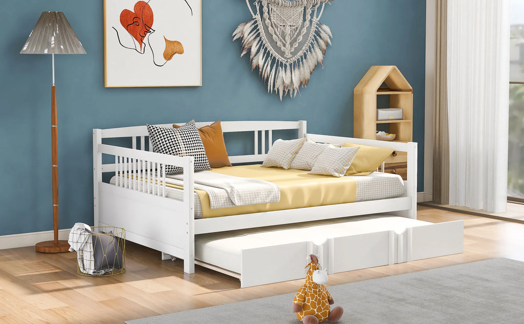 Daybed with Twin Trundle Bed Wood Sofa Bed with Slats Support W338775