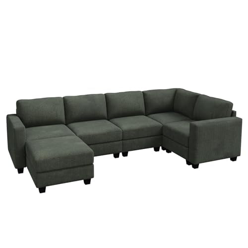 Corduroy Modular Sectional Couch with Storage, L-Shaped, 6 Seater, Dark Gray X823135