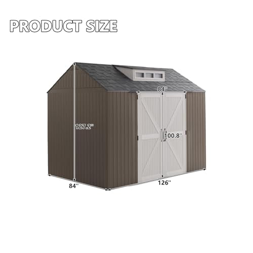 Outdoor Resin Storage Shed with Floor, Weatherproof, 7x7 FT U80308