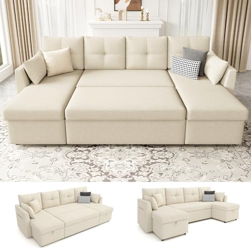 Oversized Sleeper Sofa Couch with Double Storage Chaise, Dark Grey B422253