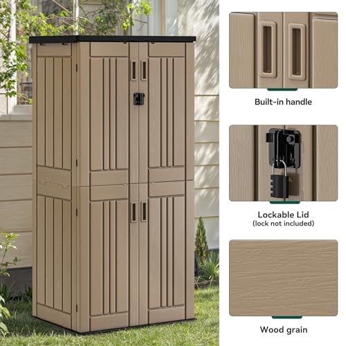 Outdoor Storage Cabinet with 2 Shelves, Waterproof Resin Tool Shed, Lockable, Dark Gray M33386