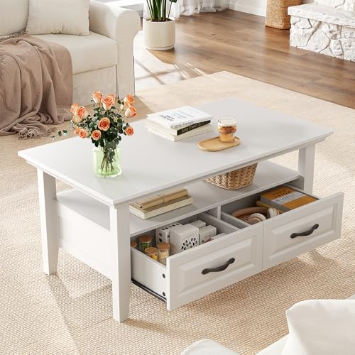 Lift Top Coffee Table with Open and Hidden Storage, Modern Fluted Design S200567