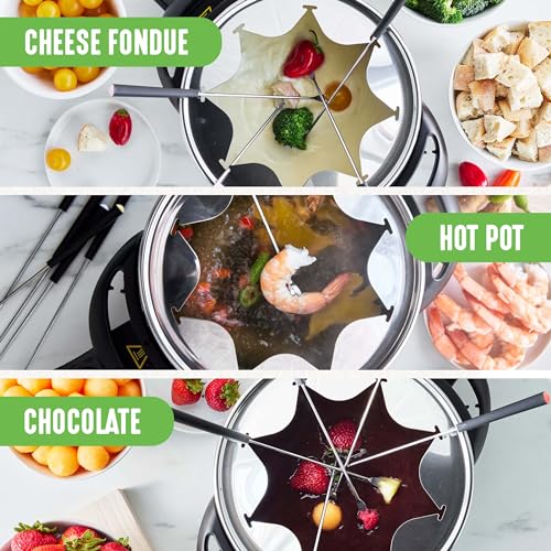 14 Cup Electric Fondue Maker Pot Set for Cheese, Chocolate, and Meat, 8 Color Coded Forks, Ceramic Nonstick, Adjustable Temperature R84705