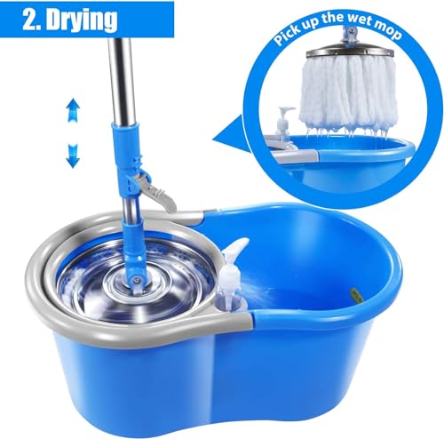 Mop and Bucket with Wringer Set, Spin Mop with 4 Washable Microfiber Pads T565