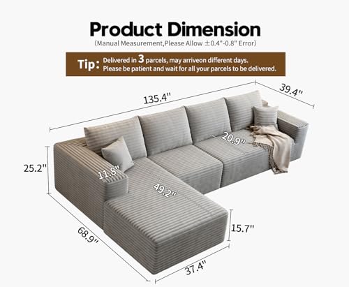 Modular Sectional Sofa with Ottoman, U-Shaped Deep Seat Couch for Living Room O870