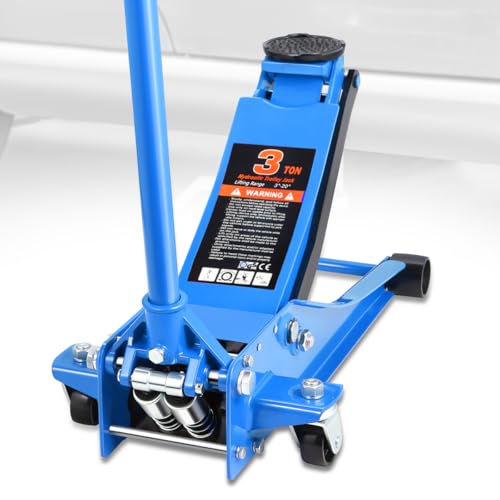 4 Ton Low Profile Floor Jack, Heavy Duty Steel Hydraulic with Dual Pistons Quick Lift Pump P3195