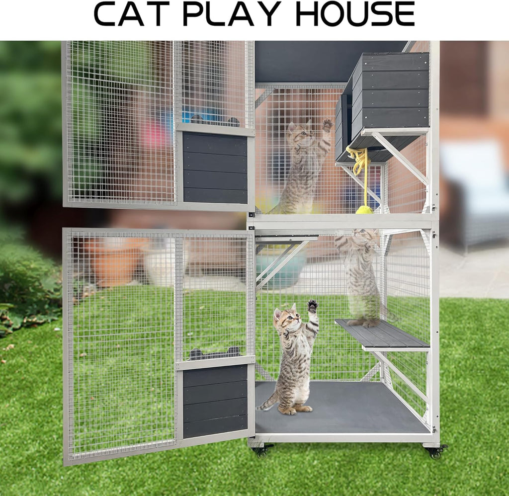 Outdoor Cat Enclosure with Wheels, Waterproof Roof G4859