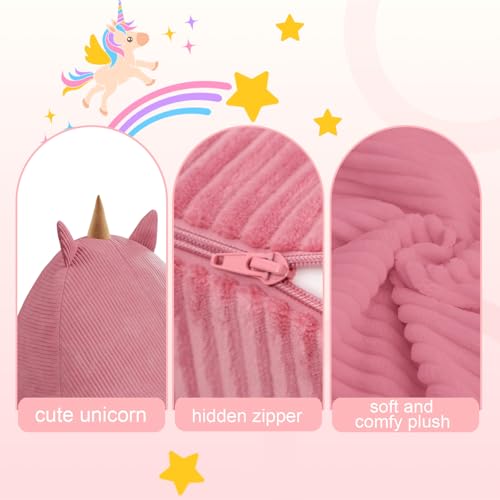 Unicorn Bean Bag Chair for Kids with Filler, Corduroy Floor Lounger, Pink W9694