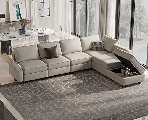 Modular Velvet Sectional Sofa with Chaise Lounge and Storage X4138