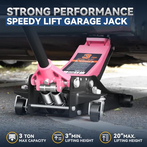 4 Ton Low Profile Floor Jack, Heavy Duty Steel Hydraulic with Dual Pistons Quick Lift Pump P3195