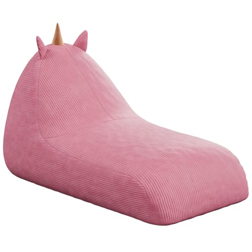 Unicorn Bean Bag Chair for Kids with Filler, Corduroy Floor Lounger, Pink W9694