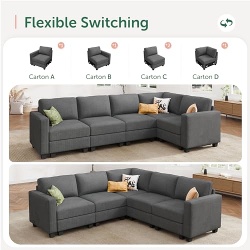 Corduroy Modular Sectional Couch with Storage, L-Shaped, 6 Seater, Dark Gray X823135