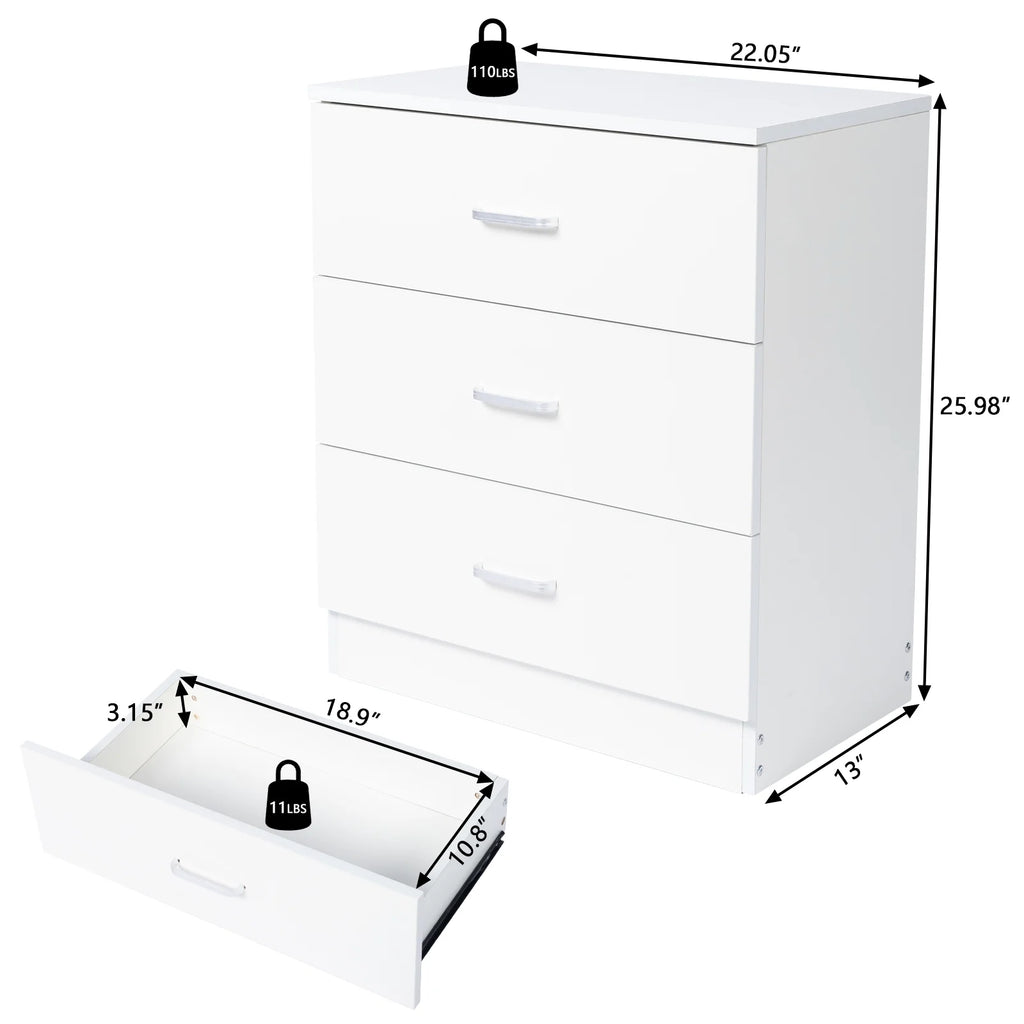 Modern Dresser Cabinet, 3-Drawer Wooden Storage for Bedroom A762