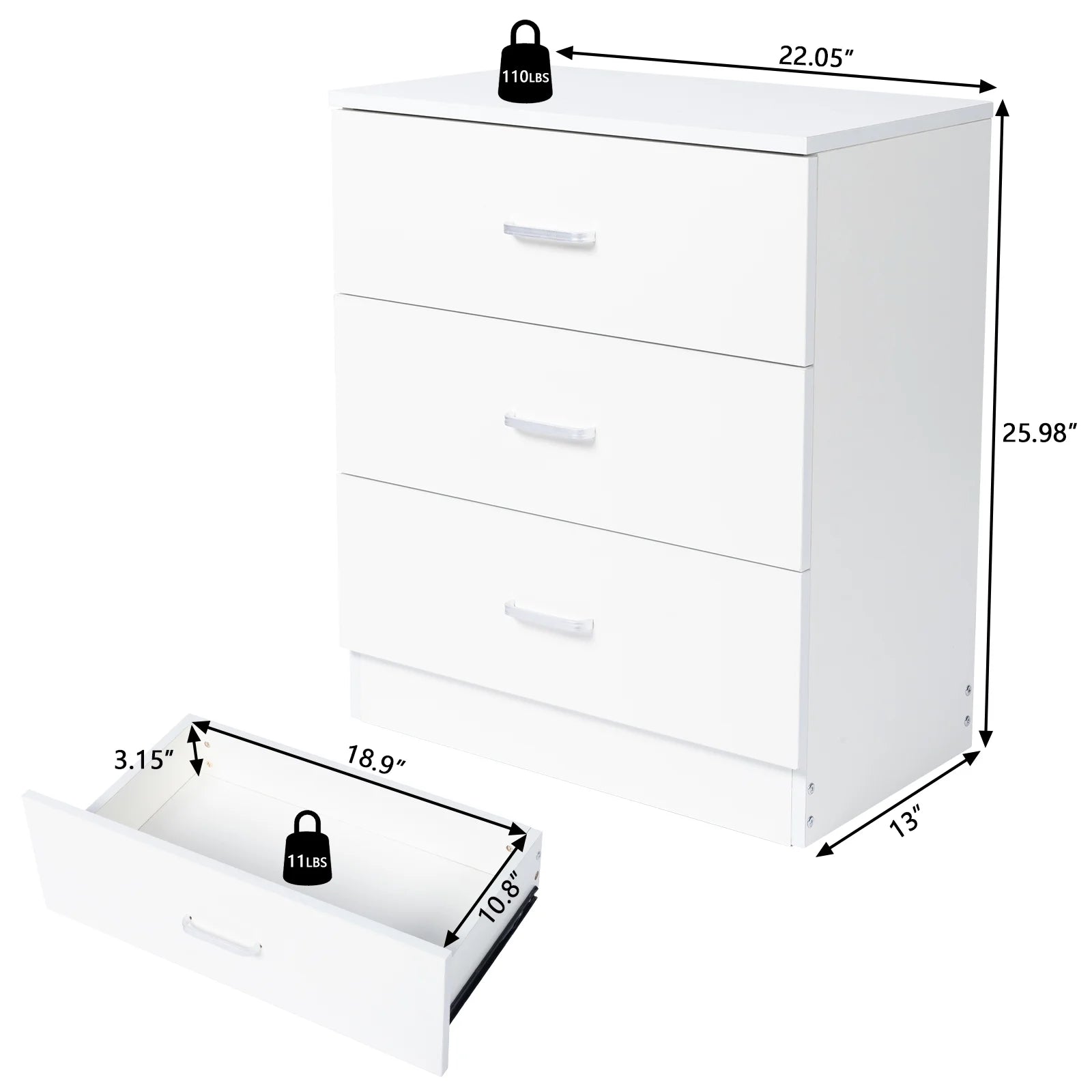 Modern Dresser Cabinet, 3-Drawer Wooden Storage for Bedroom A762