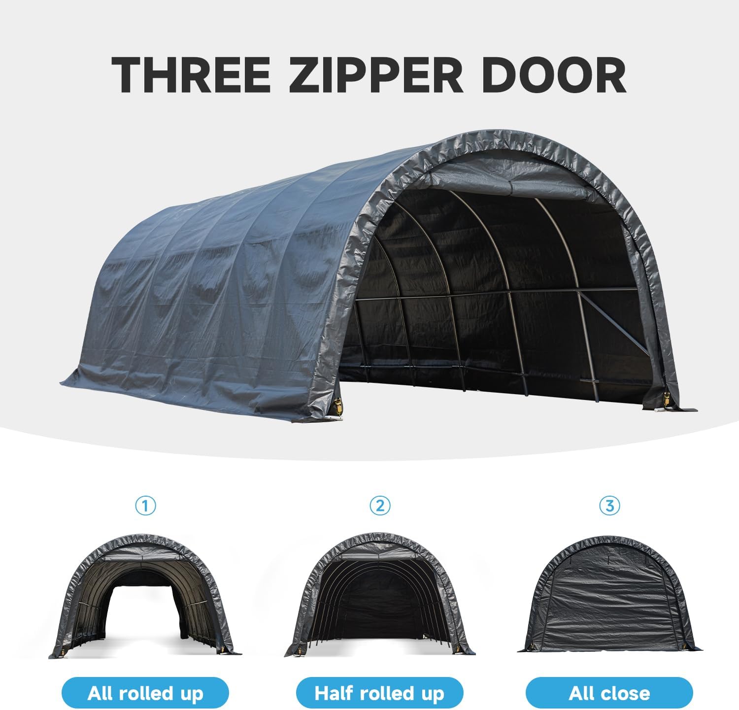 Heavy Duty Portable Carport with All-Steel Frame and Round Roof P8283