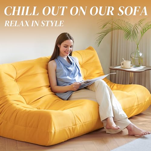 Bean Bag Chair for Adults, Suede & Microfiber Corner Lounge Sofa, 3-Seater, Beige F9802