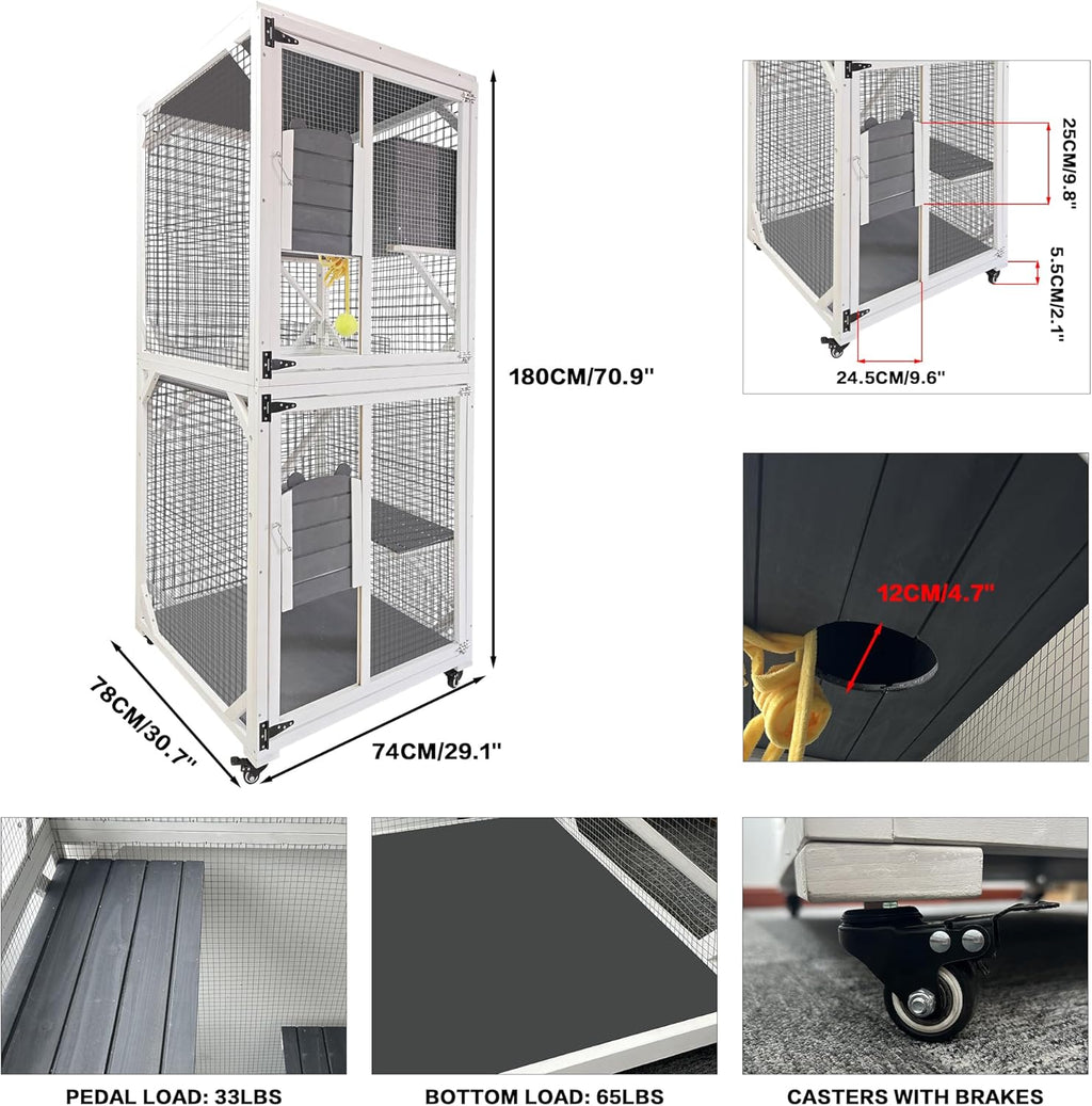 Outdoor Cat Enclosure with Wheels, Waterproof Roof G4859