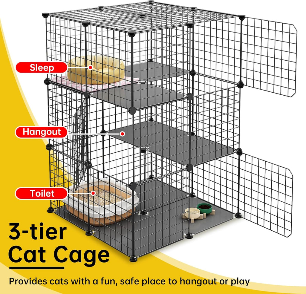 3-Tier Cat Cage Indoor Enclosure DIY Catio Detachable Metal Wire Kennel Q13173