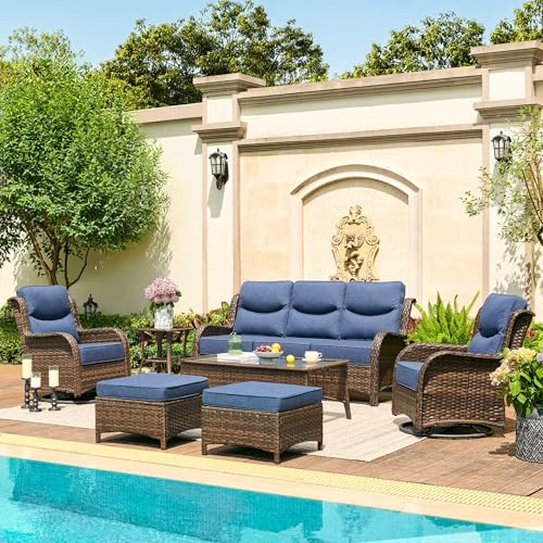 Outdoor Wicker Conversation Set with Cushions, 7 Pieces P4930