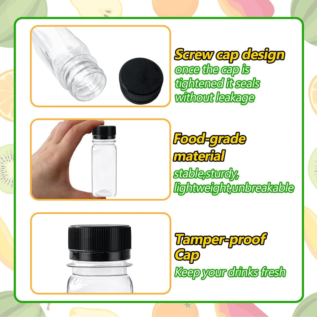 30 Small Plastic Shot Bottles with Caps and 10 Funnels D255429