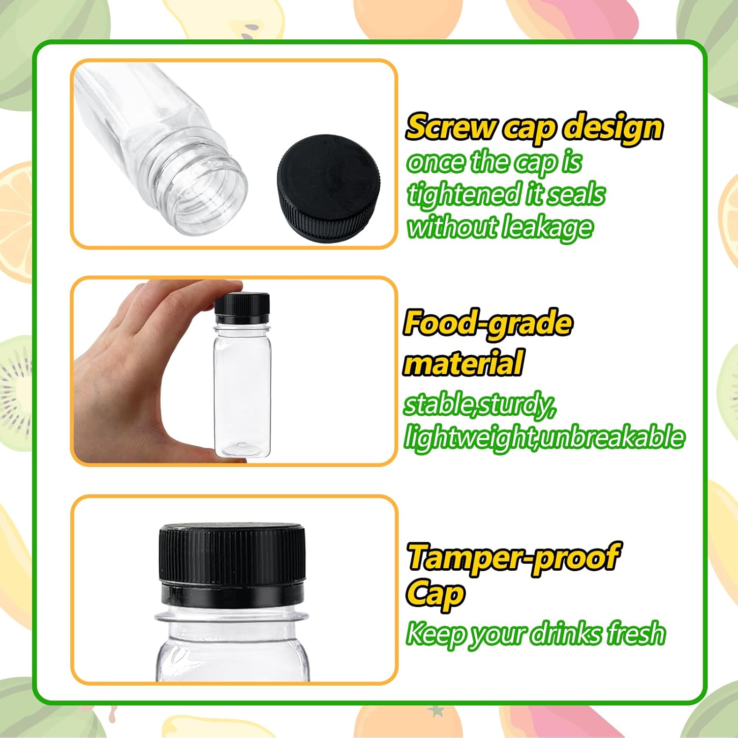 30 Small Plastic Shot Bottles with Caps and 10 Funnels D255429