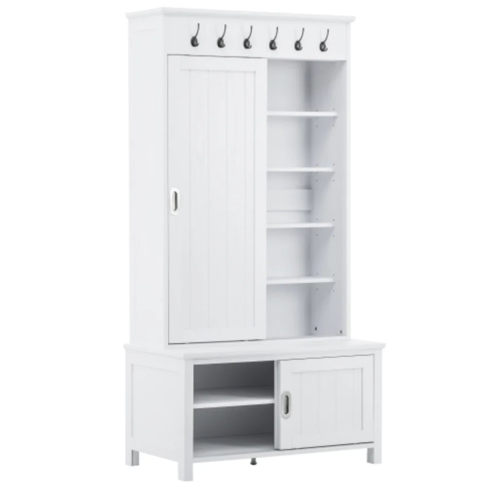 Hall Tree with Sliding Doors and Storage Bench D523