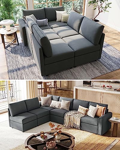 Modular Sectional Sofa with Storage, U Shaped Couch, Blue Y4358