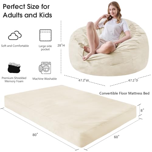Giant Bean Bag Chair Convertible Bed with Microfiber Cover X2136
