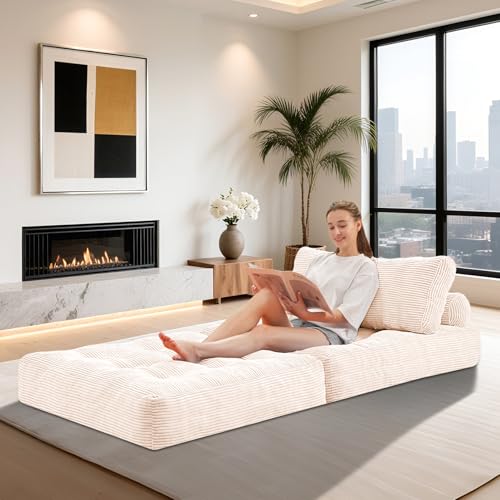 Folding Sofa Bed with Dual Pillow and Handle, Convertible Sleeper Chair, Black M821