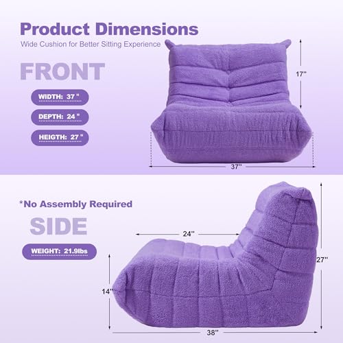 Bean Bag Chair for Adults with Memory Foam, Black Plush X409228