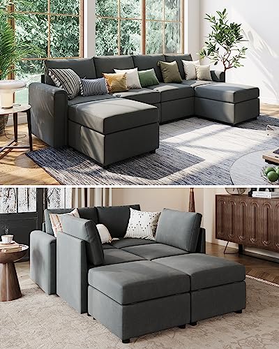Modular Sectional Sofa with Storage, U Shaped Couch, Blue Y4358