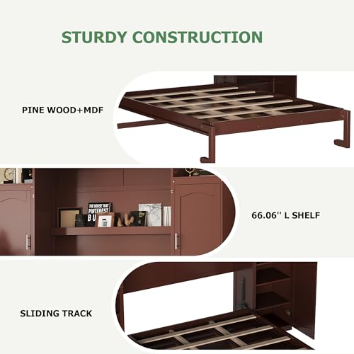 Murphy Bed with Two Wardrobes and Storage Shelf for Small Bedrooms A623