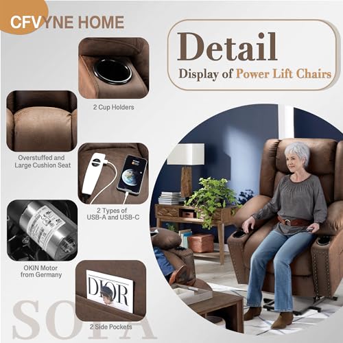 Power Lift Recliner Chair for Elderly with Heat and Massage, Adjustable Positions, Dark Brown P618617