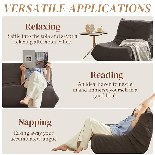 Bean Bag Chair for Adults, Suede & Microfiber Corner Lounge Sofa, 3-Seater, Beige F9802