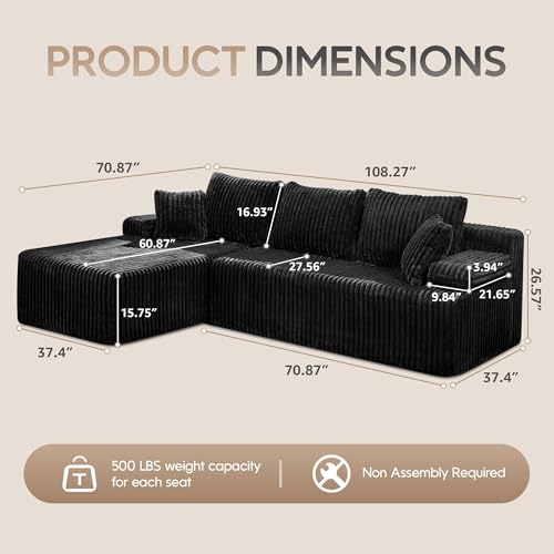 Modular L-Shape Sectional Sofa with Oversized Chaise A47792