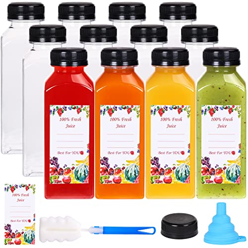SUPERLELE 36pcs 12oz Empty Plastic Juice Bottles with Caps, Reusable Water Bottles, Clear Bulk Drink Containers with Black Tamper Evident Lids for Juicing, Smoothie, Drinking and Other Beverages