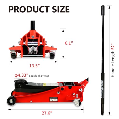 Heavy Duty Hydraulic Floor Jack, Low Profile Steel Racing Jack, 2 Ton Capacity, Blue H1350
