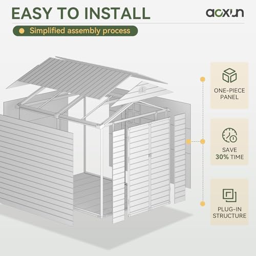 Outdoor Storage Shed with Window, Resin Garden Tool Shed with Lockable Doors W5772