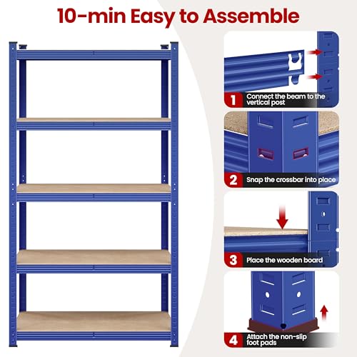 5-Tier Adjustable Metal Shelving Unit for Garage, Pantry, and Warehouse M7734