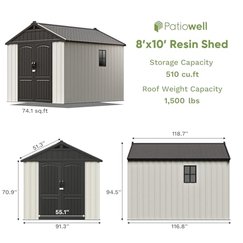 Outdoor Plastic Storage Shed with Floor, Window and Lockable Door A4787