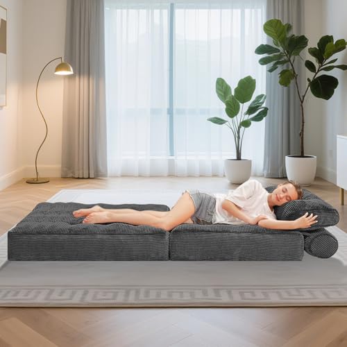 Folding Sofa Bed with Dual Pillow and Handle, Convertible Sleeper Chair, Black M821