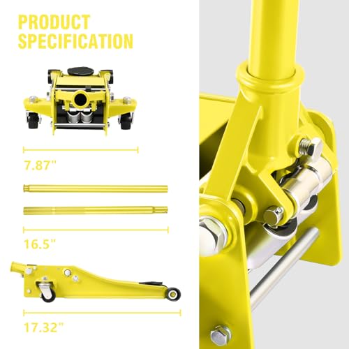 Floor Jack 3 Ton Capacity, Low Profile Heavy Duty Hydraulic Car Jack, Lifting Range 3"-20" O821
