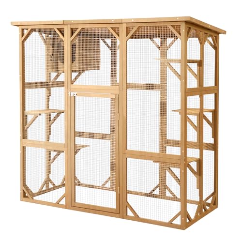 Outdoor Catio Wooden Cat House with Weatherproof Platform Z380