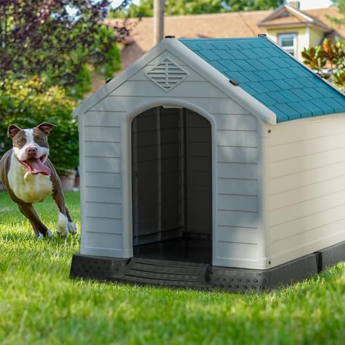 Waterproof Plastic Dog House for Small to Large Dogs, Insulated with Elevated Floor M296