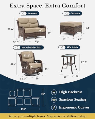 Outdoor Wicker Conversation Set with Cushions, 7 Pieces P4930