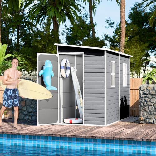 Resin Storage Shed, Waterproof Outdoor Tool Shed with Floor, Double Lockable Doors I89690