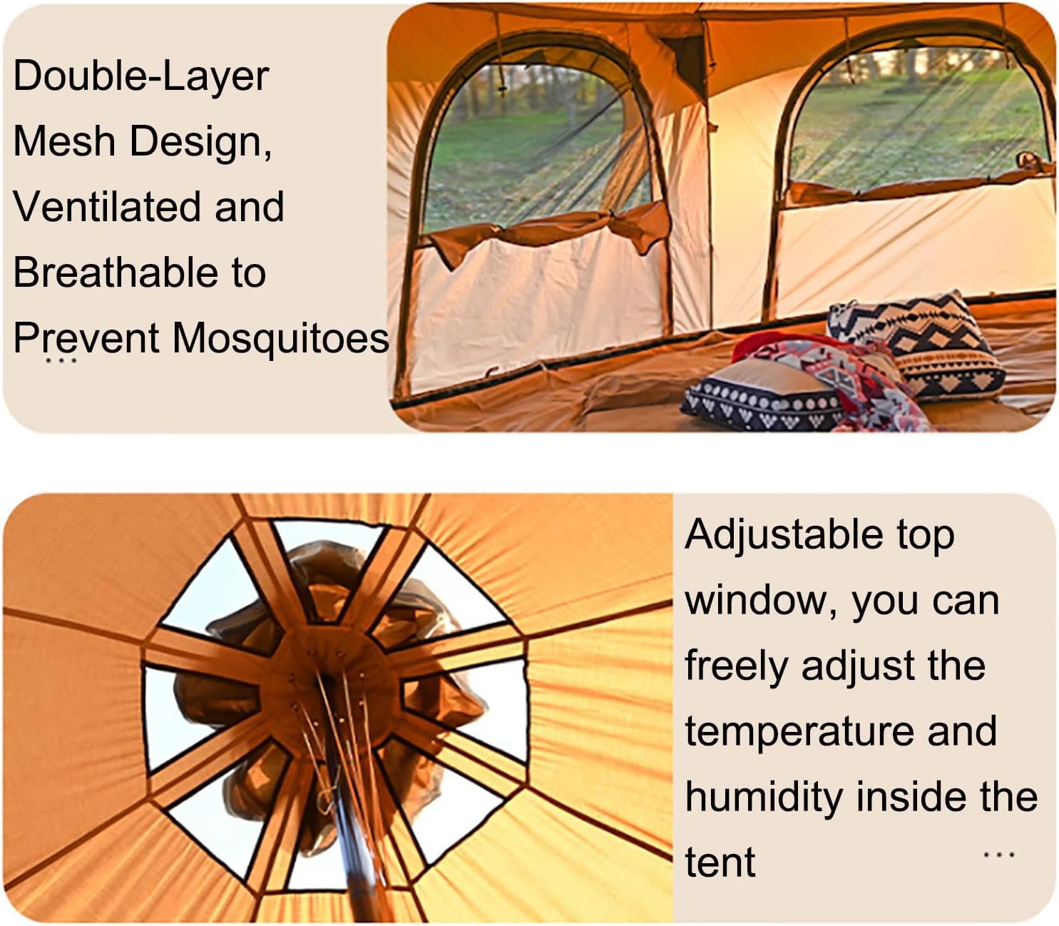 Waterproof Cotton Canvas Bell Tent for 8-10 Person Family Camping B4966