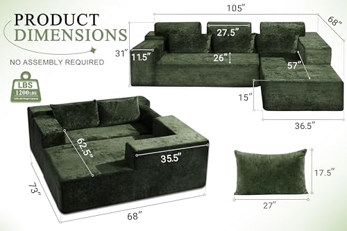 L-Shape Modular Sectional Sofa with Deep Seat, No Assembly Required C597556