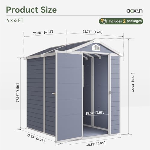 Outdoor Storage Shed with Window, Resin Garden Tool Shed with Lockable Doors W5772